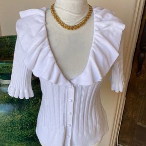 White v ruffle neck 3/4 sleeve sweater size 8